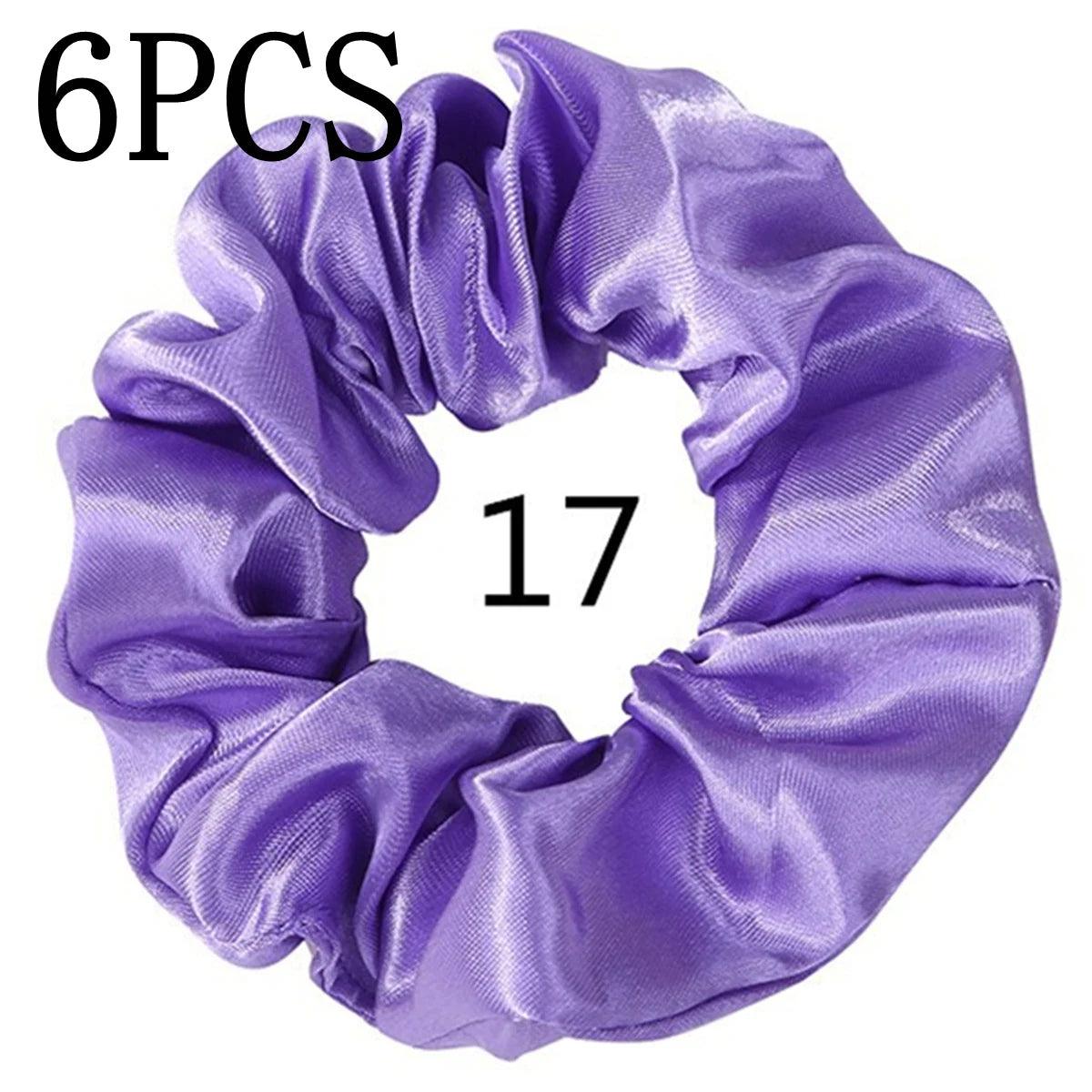 6pcs/lot Hair Scrunchies Bands Scrunchy Ties Ropes Ponytail Holder for Women or Girls Accessories Satin Headwear Solid Color Set