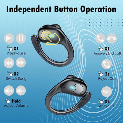 60hrs Playback Ipx7 Waterproof Bluetooth Earphone Dual Wear Style Sport Wireless Headset TWS Earbuds Stereo with Earhooks HD Mic