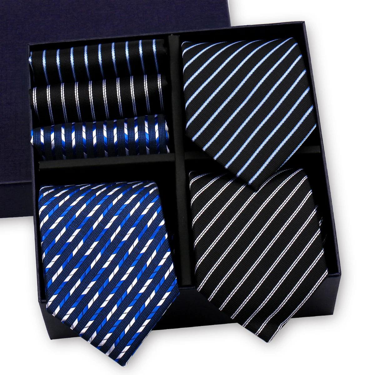 Luxury Men's Tie 3 Sets In Gift Box Paisley Striped Necktie Handkerchief For Men Gravata Wedding Formal Clothing Accessories