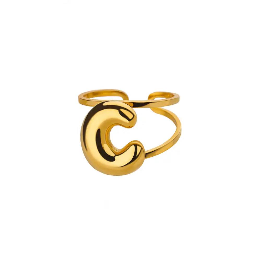 Gold Color A-Z Letter Alphabet Rings for Women Gothic Double Layer Thick Initial Letter Femme Ring Stainless Steel Jewelry Gift