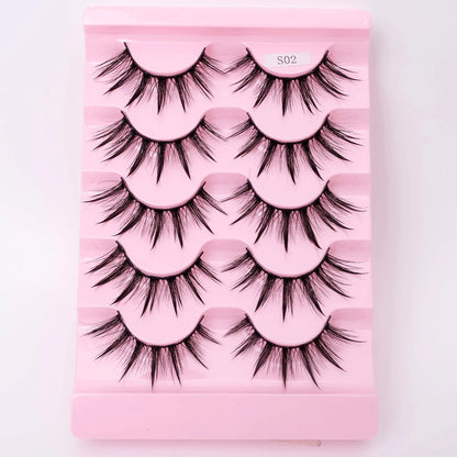 NEW 5Pairs Natural 3D Dramatic Fairy Clusters Manga Lashes Fake Eyelashes Wet Look Cosplay Lashes