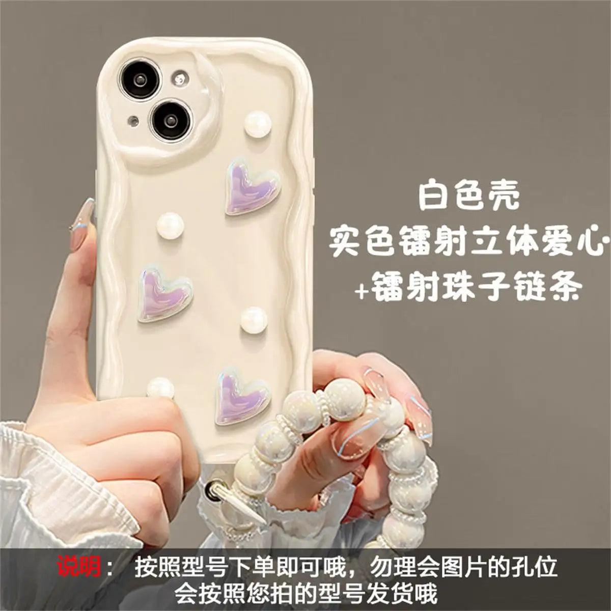 3D Wavy Edge Phone Case For iPhone 15 Pro Max 14 11 13 12 Mini XR 6s 6 8 7 Plus X XS SE 2020 2022 Soft Silicone Cover Bracelet