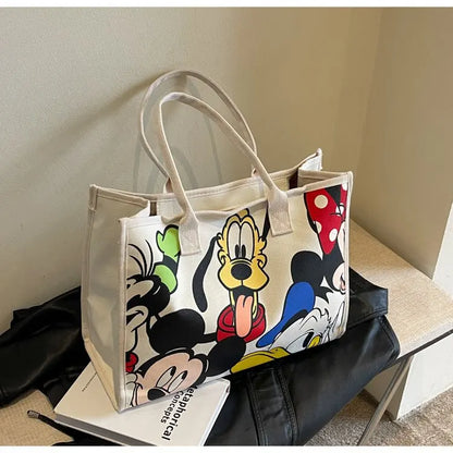 Disney Mickey Cartoon Cute Canvas Shoulder Bag Large Capacity Tote Bag Women's Fashion Mummy Bag Leisure Travel