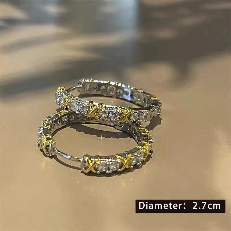 2024 Fashionable Gold and Silver Color Inlay With Zircon Metal Earrings Design Girl's Jewelry Luxurious Accessories For Women