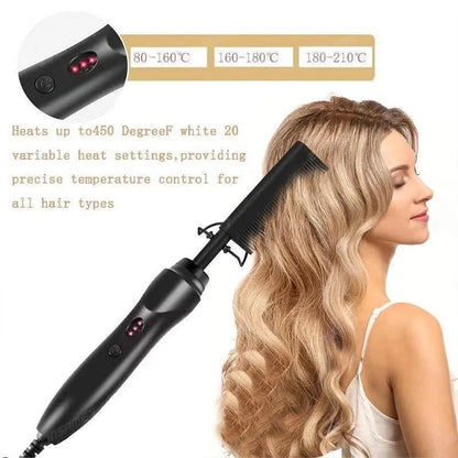 Gold Electric Hair Brushes for Straightener Comb,Copper Hot Comb Heat Pressing Curling/Straightener Styling Brush 220V for Women