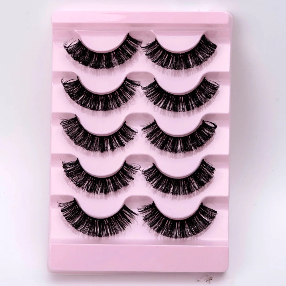 NEW 5Pairs Natural 3D Dramatic Fairy Clusters Manga Lashes Fake Eyelashes Wet Look Cosplay Lashes