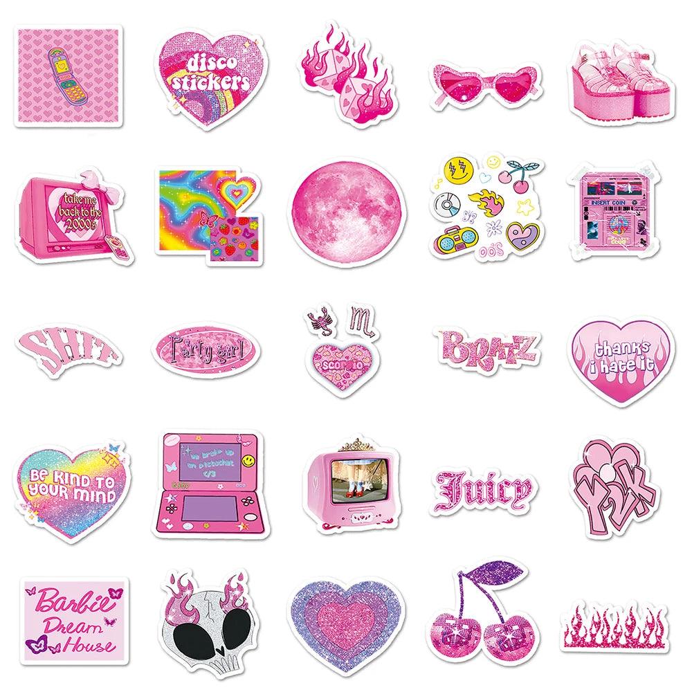 10/30/50pcs Cute Y2K Girl Pink Cartoon Stickers Aesthetic Decal Laptop Guitar Phone Notebook Suitcase Decoration Sticker Kid Toy