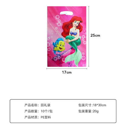 10pcs/lot Little Mermaid Design Girls Favors Birthday Party Candy Surprise Disposable Plastic Decorations Gifts Goodie Loot Bag