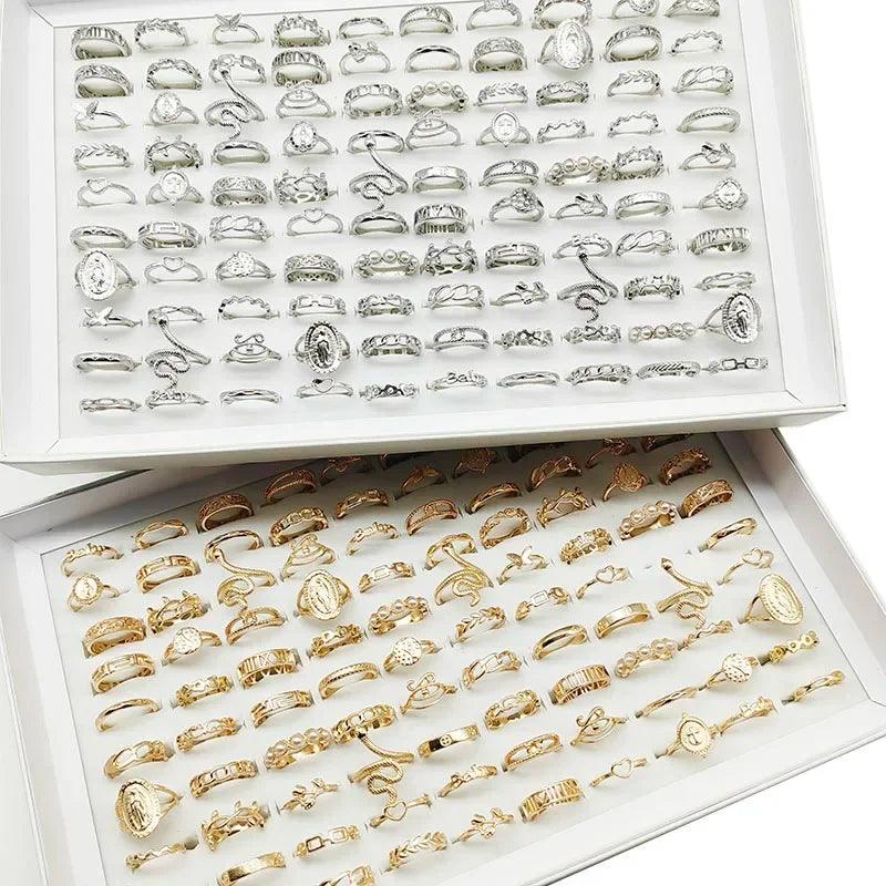 50pc/Lot Wholesale Gold Color Pearl Finger Rings Party Woman Cute Butterfly Snake Alloy Mix Size Joint Ring Crystal Jewelry Girl