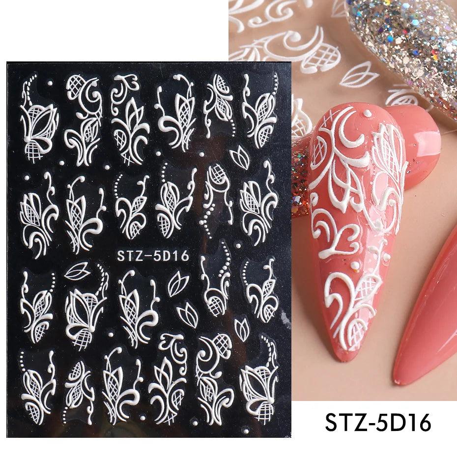 5D Belt Nail Sticker Summer Nail Art Decals Flowers White Daisy 3D Manicure Nail Gel Self Adhesive Stickers Designs Decorations