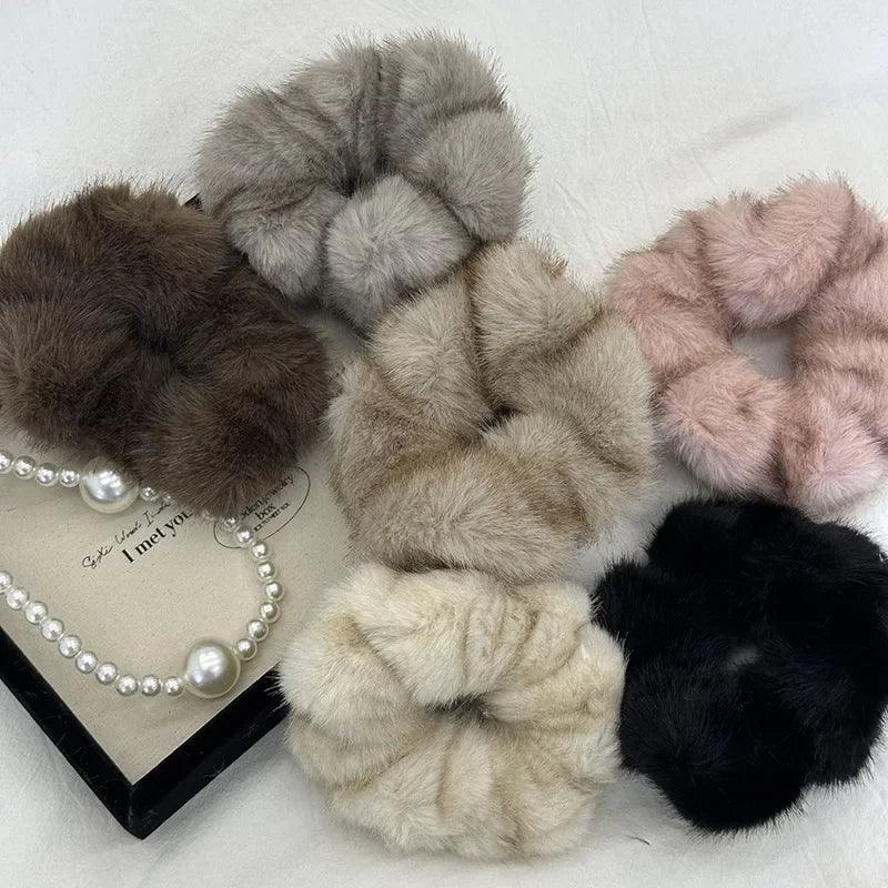 Autumn Winter Plush Large Scrunchies Elastic Hair Band New Fashion Korean Fluffy Headband Headdress Female Accessories