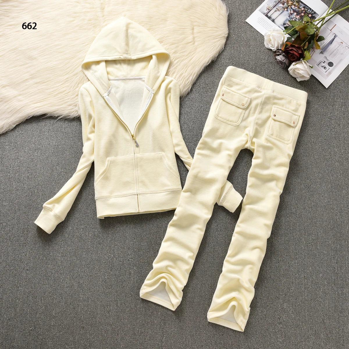 Y2K Velvet Tracksuit New Women Clothing 2 Piece sets Autumn Women's Couture Elegant Hoodies Sweatshirt and Casual Pants Set