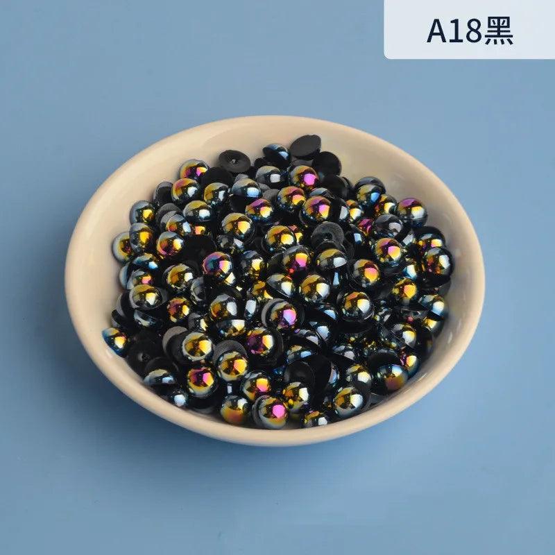 3mm-12mm Mix Size Half Round AB Pearl plastic Non Hotfix Flat Back Glitters For DIY Nail Craft Decoration