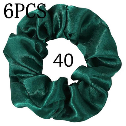 6pcs/lot Hair Scrunchies Bands Scrunchy Ties Ropes Ponytail Holder for Women or Girls Accessories Satin Headwear Solid Color Set