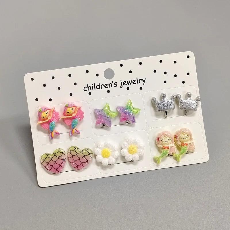 Rainbow Unicorn Butterfly Non Piercing Clip on Earring for Kids Girls Children Christmas Gift 6PRS/SET