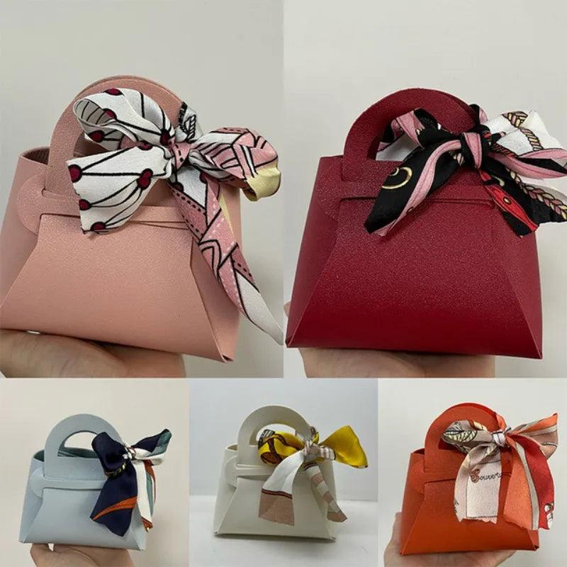 10PCS Distribute Leather Pink Gift Bags Wedding Favour Bag for Guest Mini Handbag with Ribbon Candy Packaging Box Party Decor