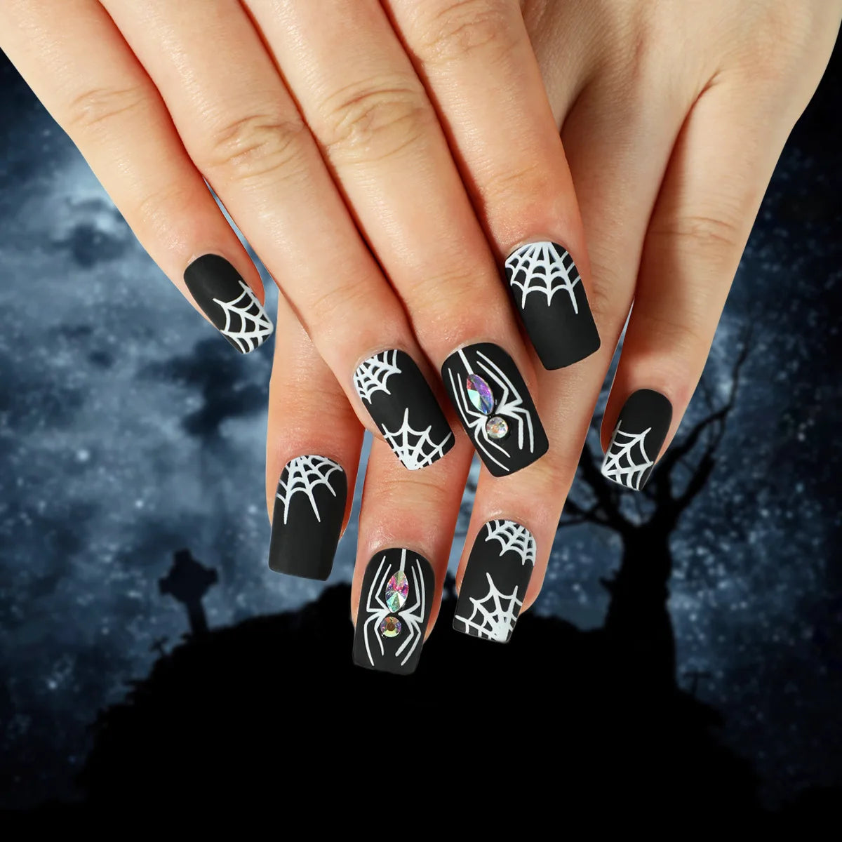 24P/Set Halloween Fake Nails Art Ghost Face Pumpkin Spooky Designer Girls Party Press on Nail Tips Wearable Stick on Nails False