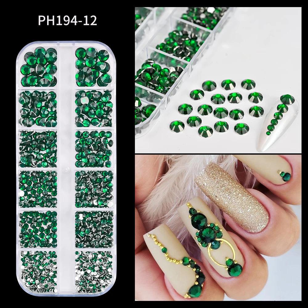 12 Grids White Half Round Pearl Nail Art Rhinestone Mix Size Flatback Caviar Beads Nail Charms Jewels Pearl Manicure Tip Gems