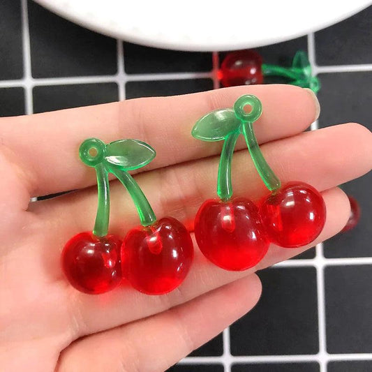 10pcs Clear Fruit Acrylic Cherry Earring Charms DIY INS Fashion Keychain Eardrop Necklace Pendant Accessory For Jewelry Make D92