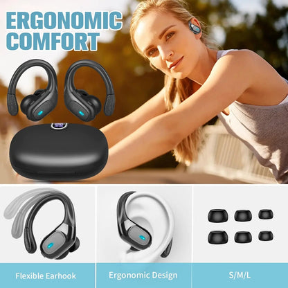 TWS Bluetooth Earphones 75H Playtime IPX7 Waterproof Wireless Headphones HiFi Stereo Sound LED Power Display Headset for Sports