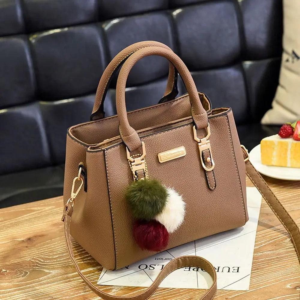 Ladies Fashion Handbag Shoulder Purse Women Crossbody Leather Tote Bag With Hairball Pendant Luxury Messenger Bag