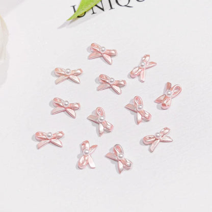 10PCS Ballet Dance Shoes Alloy Nail Charms Pink Kawaii Ribbon Pearl Bow Nail Jewelry French UV Polish Ballet Bows Manicure Parts