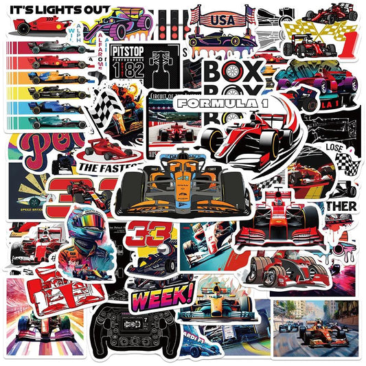 50pcs F1 Formula One Cool Speed Racing Stickers For Decoration Motorcycle Car Laptop Bike Case Suitcase Water Bottl DIY Decals