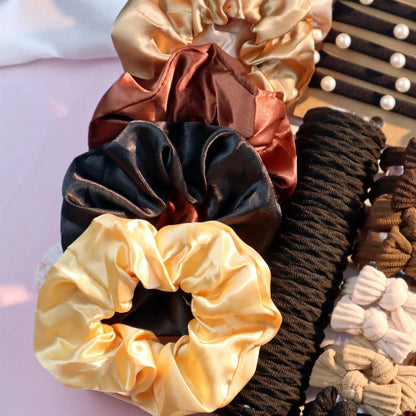 1Set Brown Hair Accessories for Woman Set Ponytail Holders Hair Scrunchies HairBands Scrunchy HairTie Hairstyle Styling Tool