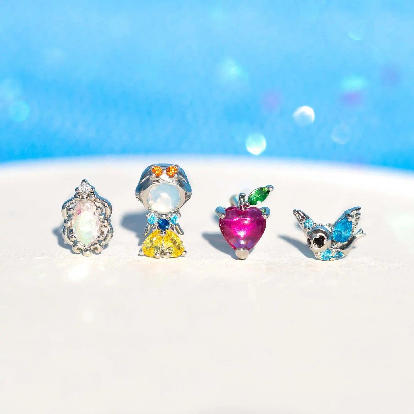 4pcs/set Small Cartoon Sweet Princess Stud Earrings Gold Color Women Girls Cubic Zircon Gift Jewelry