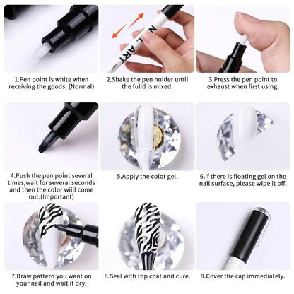 Nail Art Drawing Graffiti Pen Waterproof Painting Liner Brush DIY 3D Abstract Lines Fine Details Flower Leaf Nail Manicure Tools