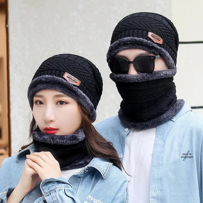 Winter Hats Knit Cap Men And Women Velvet Hat Coral Fleece Scarf Outdoor Riding Hat Warm Thickening Plus Velvet Neck Protect Cap - HighGloss Shop