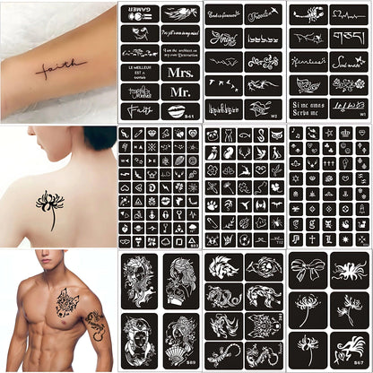 10-99pcs Henna Tattoo Stencils Kit Reusable for Men Women Kids Temporary Indian Arabian Glitter Airbrush Tattoo Template Body