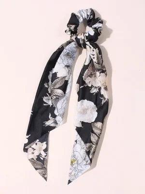 Floral Print Bow Satin Long Ribbon Ponytail Scarf Hair Tie Scrunchies Women Girls Elastic Hair Bands Hair Accessories