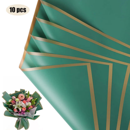 10 Sheets Flower Wrapping Paper with Golden Edges, Waterproof Bouquet Packaging - Ideal for DIY Weddings & Birthdays