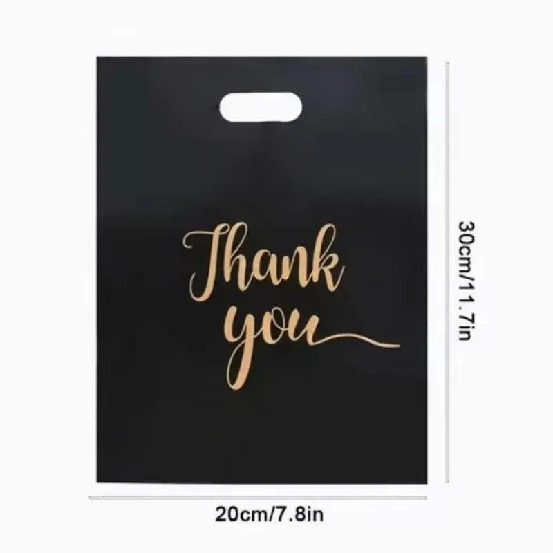 Thank You Bag Black Handheld Shopping Bag Plastic Packaging for Parties Birthdays Weddings Thanksgiving Anniversary Christmas