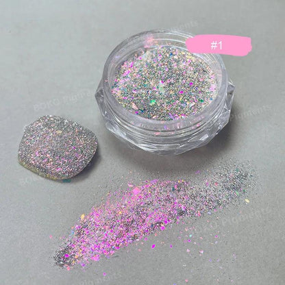 1Jar Aurora Broken Diamond Nail Powder Holographic Iridescent Aurora Powder Mermaid Pigment Glitter Nail Art Chameleon Powder