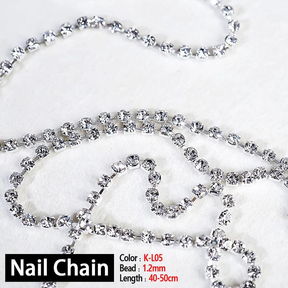 Nail Chain Rose Gold Silver Pixie Stone Beads Decorations Metal Steel Press on Nails Charms Art Jewelry Accessories Manicure