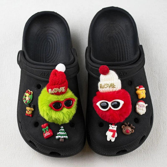 Miniso Christmas Theme Shoes Charms Set Cute Plush Hairball Shoe Decoration Accessories Cartoon Style Shoe Xmas Party Gifts