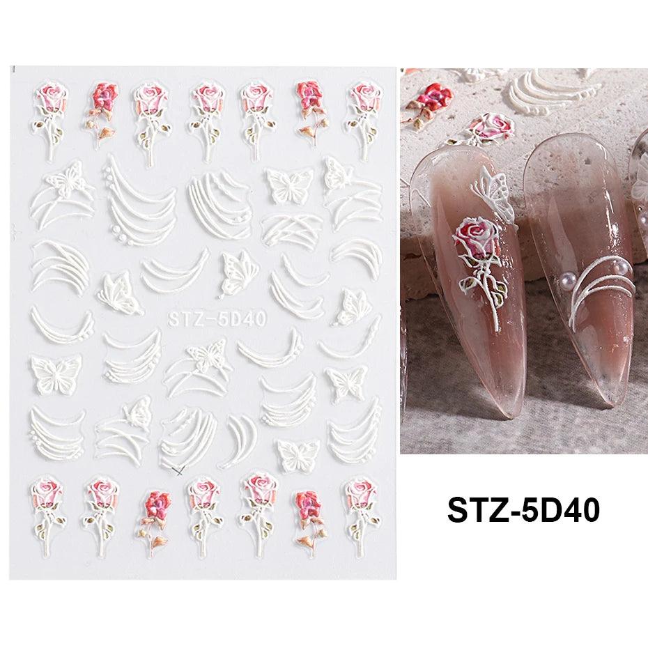 5D Belt Nail Sticker Summer Nail Art Decals Flowers White Daisy 3D Manicure Nail Gel Self Adhesive Stickers Designs Decorations