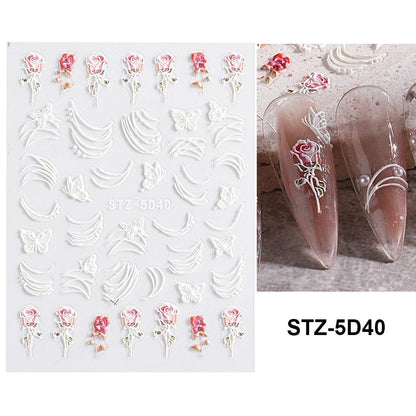 5D Belt Nail Sticker Summer Nail Art Decals Flowers White Daisy 3D Manicure Nail Gel Self Adhesive Stickers Designs Decorations