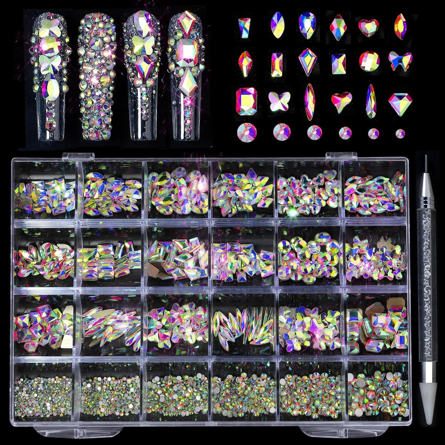 Luxury Flatback AB Nail Art Rhinestones Multi-shape Crystal Gemstones For Design Shoes Clothes Nail Art Decoration Accessories