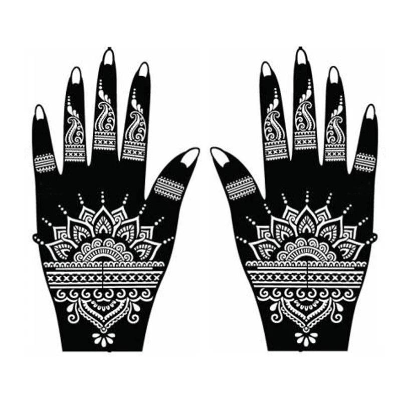 1 Pair Professional Henna Stencil Temporary Hand Tattoo Body Art Sticker Indian Glitter Airbrush Tattoo Templates for Wedding