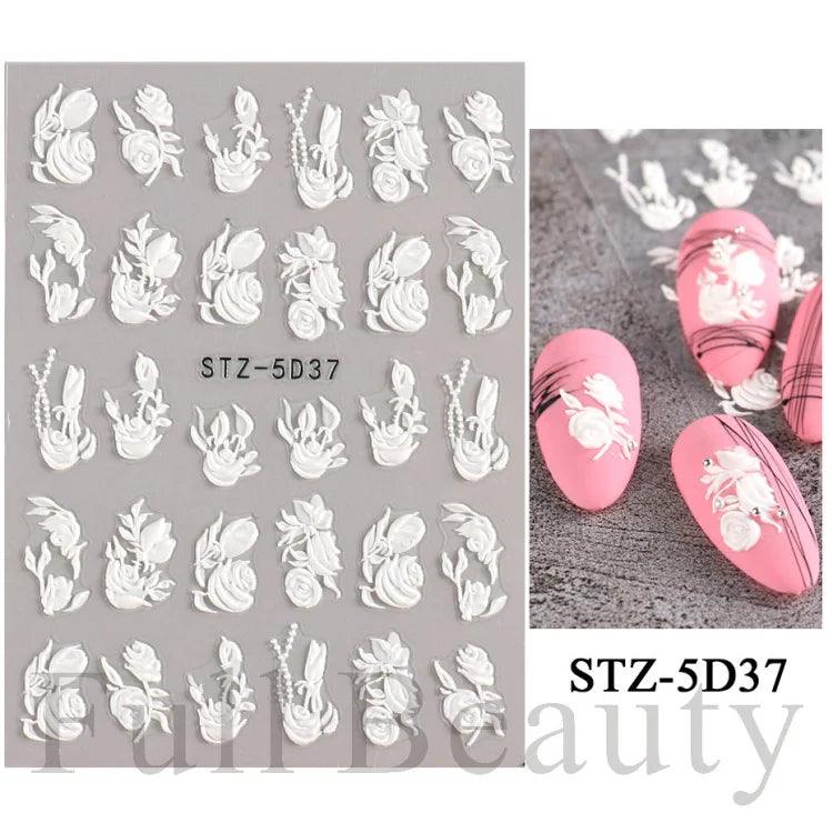 5D Belt Nail Sticker Summer Nail Art Decals Flowers White Daisy 3D Manicure Nail Gel Self Adhesive Stickers Designs Decorations