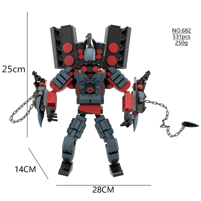 3.0 Titan Clock Man Creative Skibidi Toilet Building Blocks Set Red Drill Man TV Monitor Model DIY Bricks Toys For Boy Xmas Gift