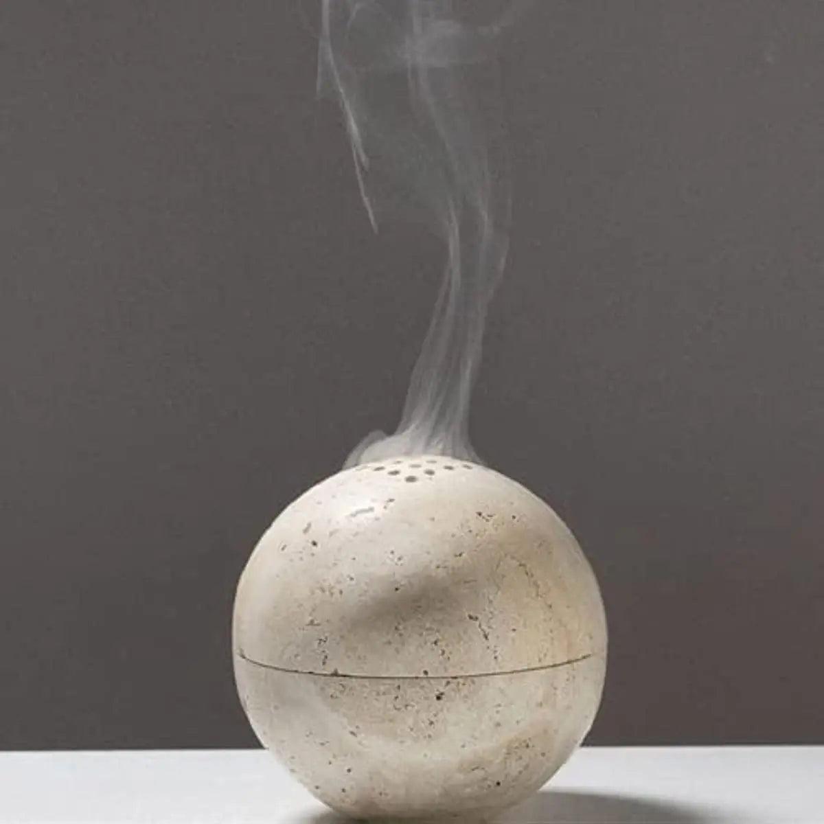 SAIDKOCC Handmade Natural Marble Beige Travertine Stone Round Incense Burner Holder for Room / Kitchen / Coffee Shop - HighGloss Shop