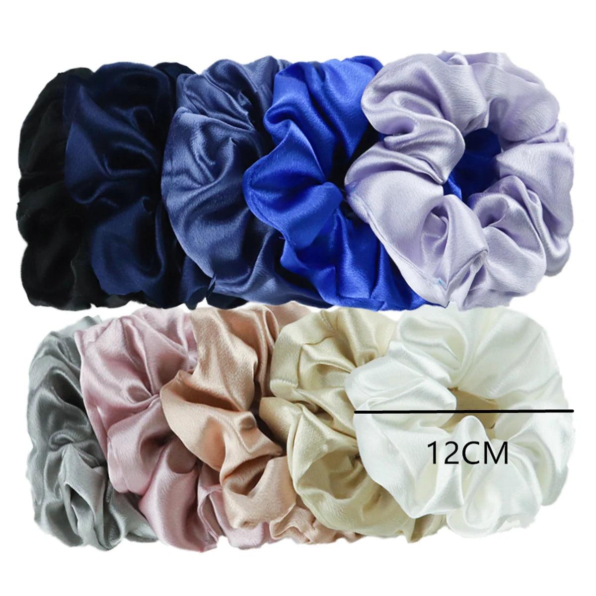 10/5pcs/lot Accessoires Women Girls Silky Satin Hair Scrunchies Solid Elastic Elegant Rubber Band Headwear Holder Scrunchy Black