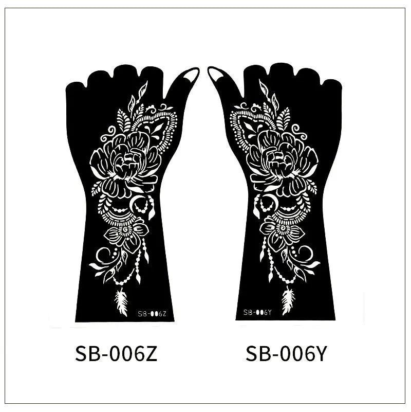 1 Pair Flower Tattoo Stencil for Hand Henna Tattoo Templates Mandala Lace  Design Wedding Painting Henna Kit Tool