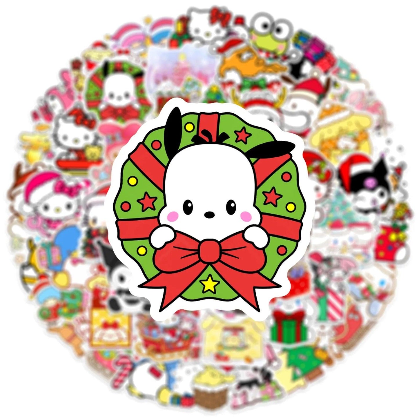 50PCS Hello Kitty Christmas Stickers, Sanrio Stickers, Kuromi Cute Cartoon Characters, Waterproof Graffiti Stickers