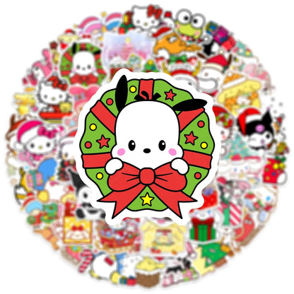 50PCS Hello Kitty Christmas Stickers, Sanrio Stickers, Kuromi Cute Cartoon Characters, Waterproof Graffiti Stickers