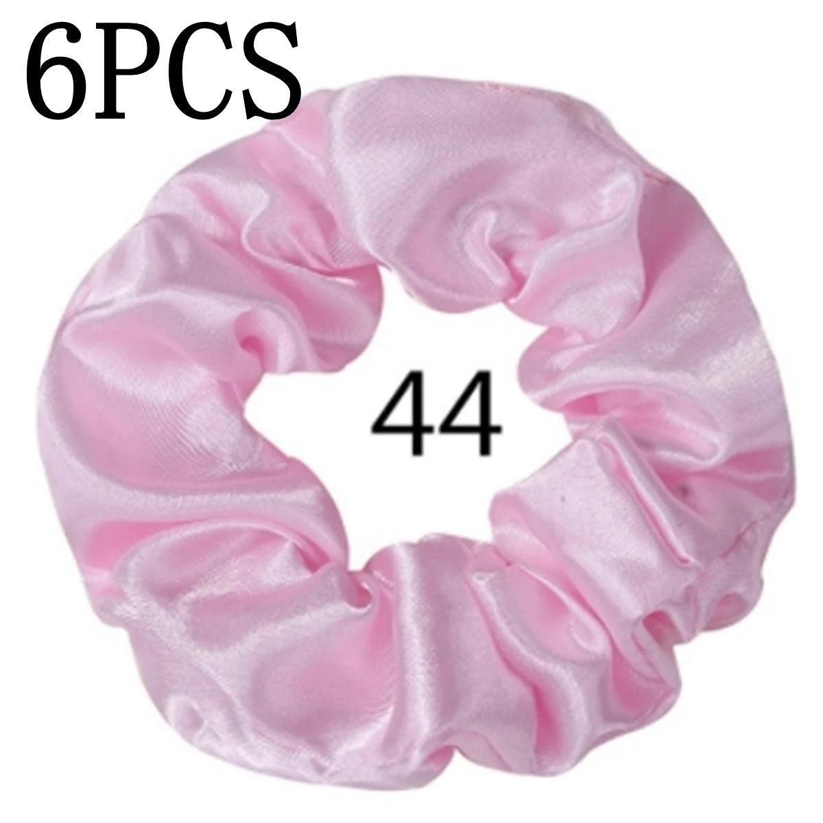 6pcs/lot Hair Scrunchies Bands Scrunchy Ties Ropes Ponytail Holder for Women or Girls Accessories Satin Headwear Solid Color Set